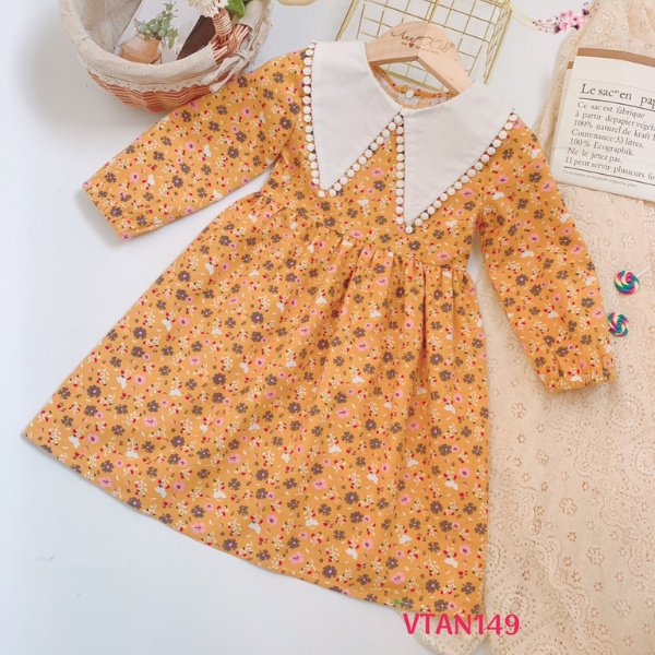 Váy dài tay Bé Gái -Pika kids  - Váy cho bé gái chất liêu cà bông cho bé 10-22 kg tuổi BG0004