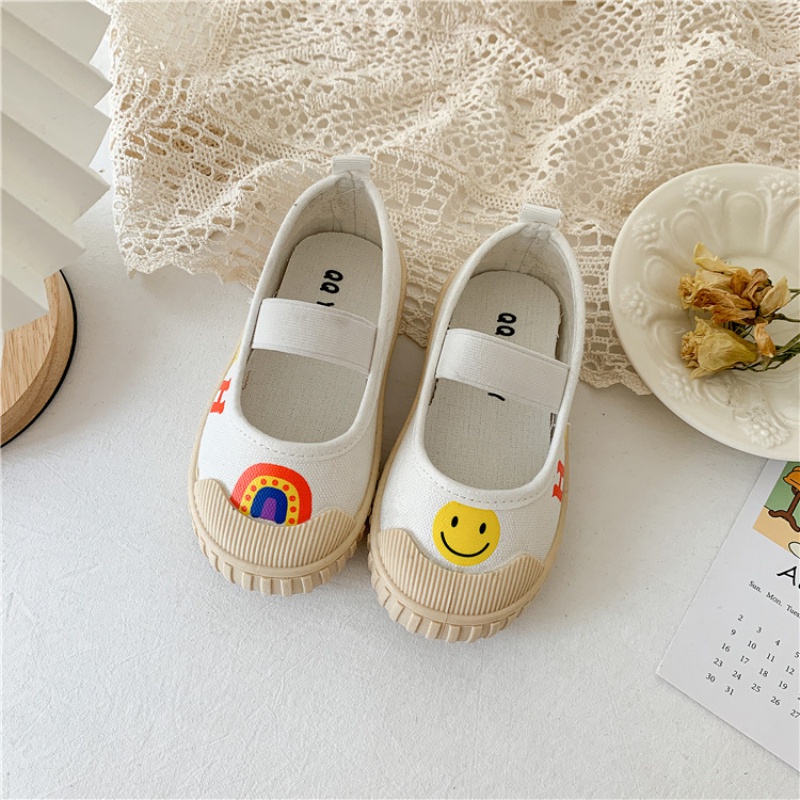 Giày Vải Canvas Cột Dây Co Giãn In Họa Tiết Dễ Thương Phong Cách Hàn Quốc Cho Bé Gái