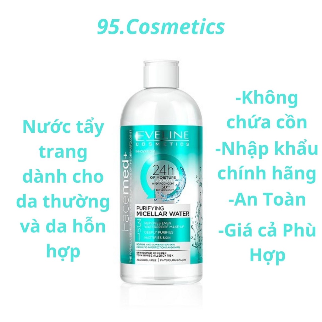 Nước Tẩy Trang Eveline Dành Cho Da Thường Và Hỗn Hợp, Không Cồn, Mềm Mịn Da - Facemed 400ml