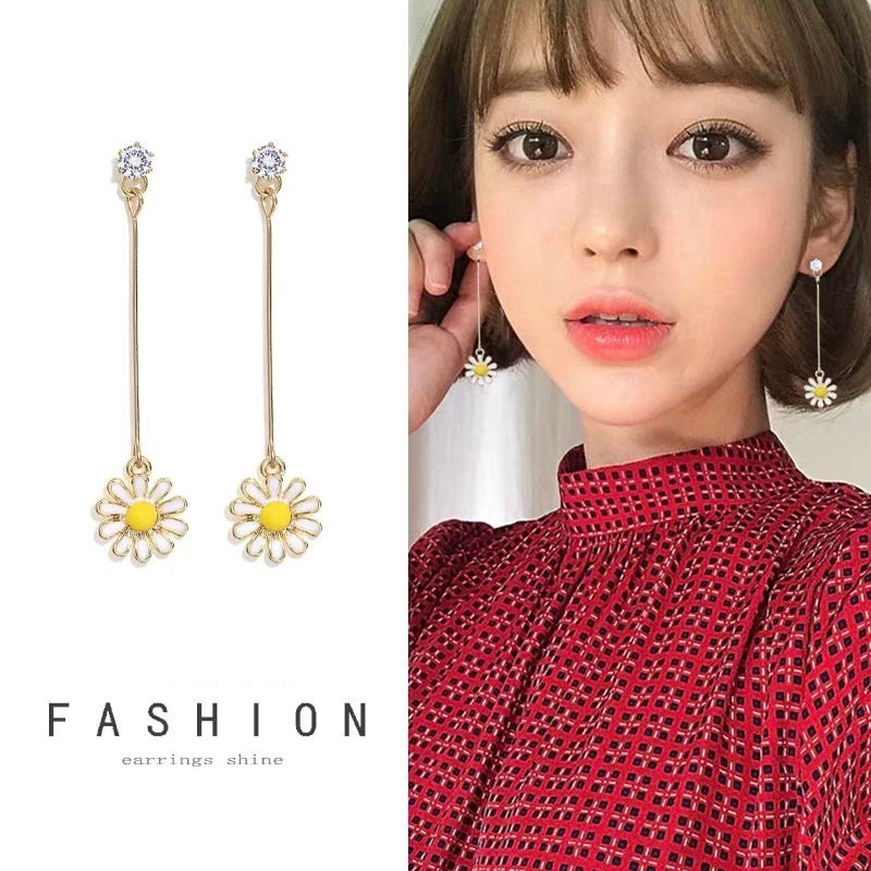 Korean Fashion Ins Style Small Daisy Women Earrings Yellow Sun Flower Girls Jewelry Long &amp; Short