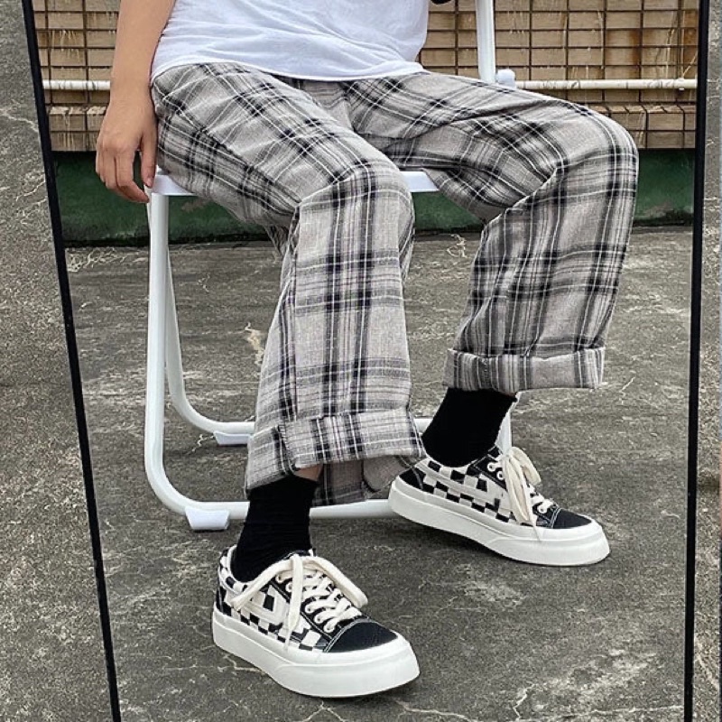 Giày thể thao ulzzang buộc dây sọc caro