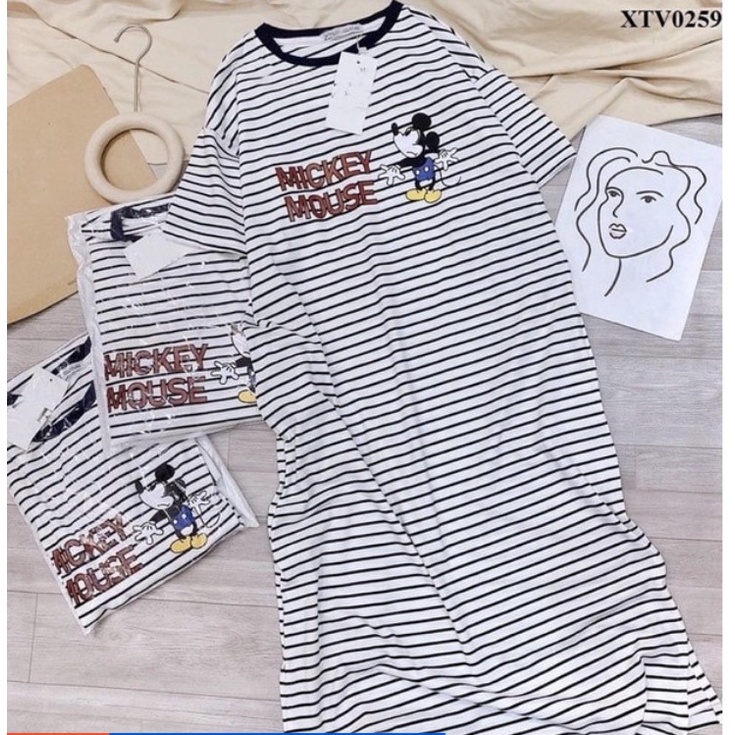 Váy bầu Suông - Đầm BẦU Suông Micky Kẻ From Rộng, Dáng Dài