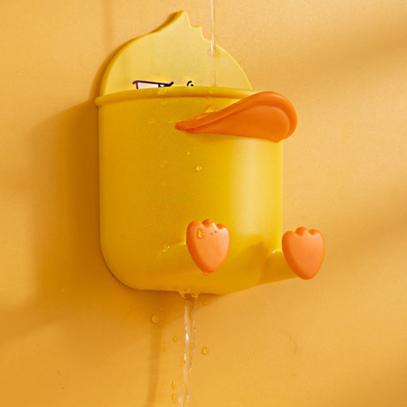 Hộp Đựng Vật Dụng Gắn Tường Có Móc Đa Năng Hình Vịt Vàng Cho Nhà Bếp Phòng Tắm