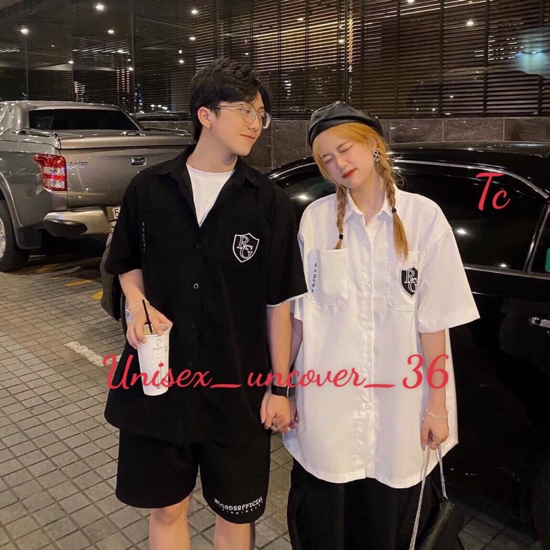 ÁO Sơ Mi Cộc Tay Thêu Lô Gô Nam Nữ UNISEX