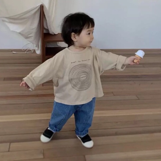 Áo thun tay dài in hình xoáy tròn Hàn Quốc cho bé gái bé trai size 80-120