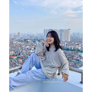 Áo nỉ cổ lọ kẻ tăm