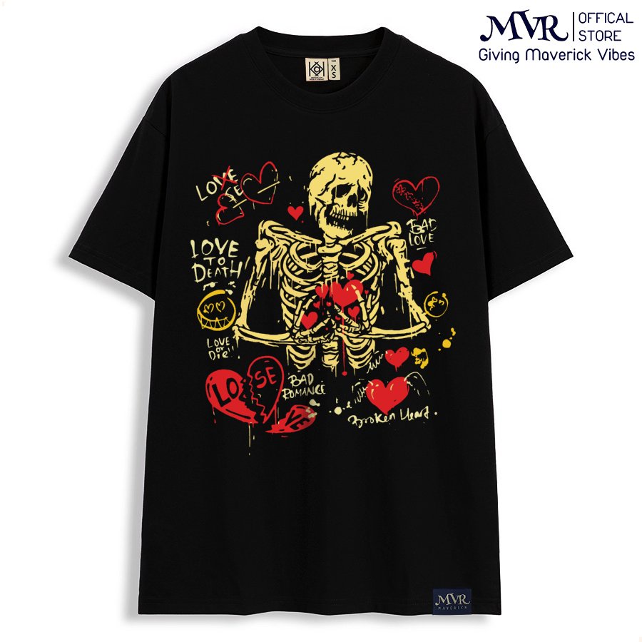 Áo phông thun Cotton unisex đầu lâu tình yêu MVR size rộng tee Mỹ BB4121