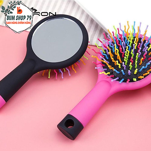 Lược Chải Tóc Rối Rainbow Kèm Gương Tiện Lợi, Lược Gỡ Rối Massage Dầu Kèm Gương Cao Cấp