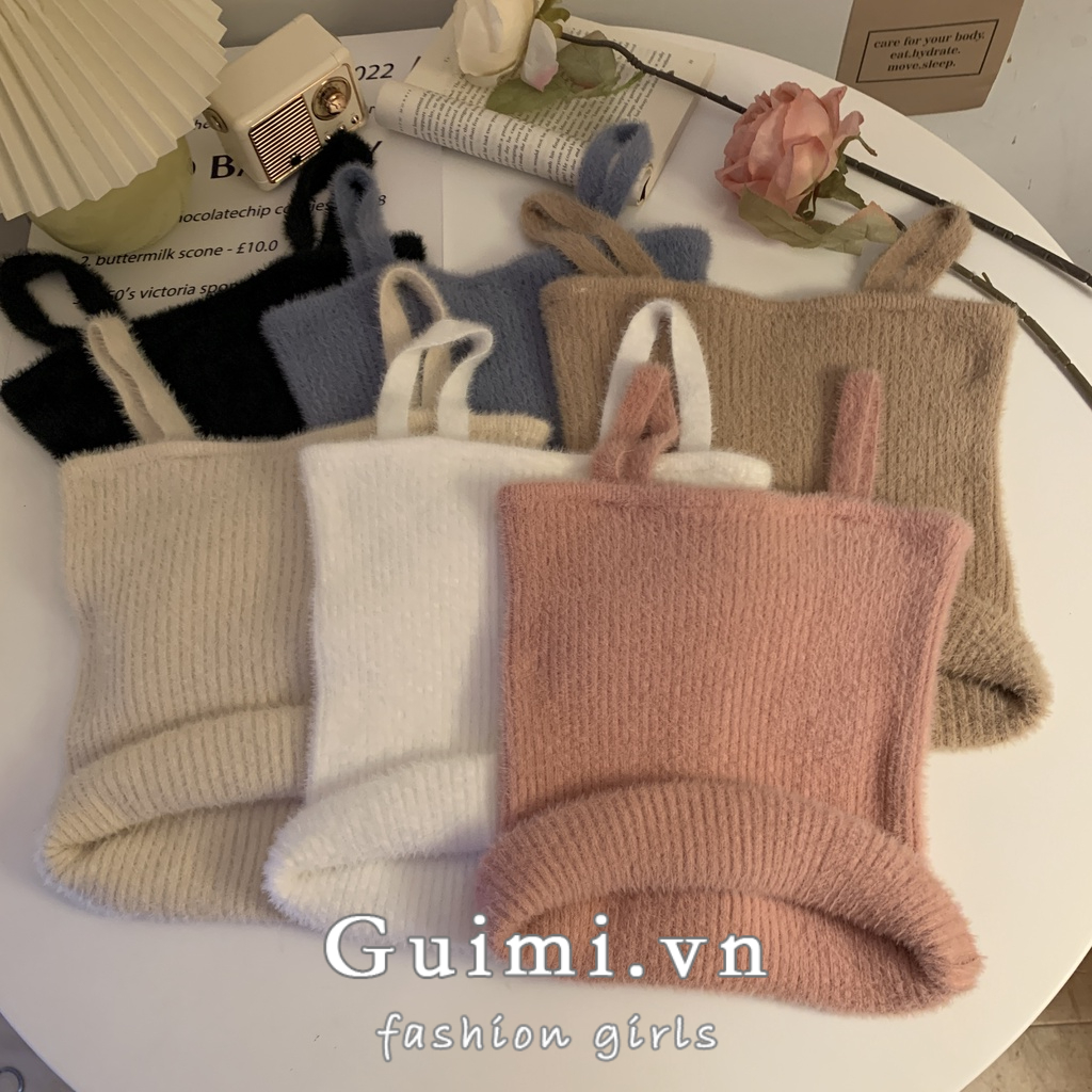 Áo camisole Dệt Kim Phối Lông Ấm Áp Xinh Xắn