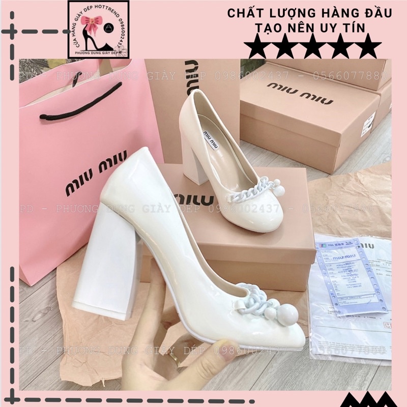 Giày Cao Gót miumiu Nữ Quai Xích đen trắng fullbox hồng