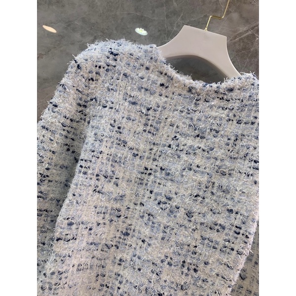 Đầm len nữ dài tay dáng ôm viền tua rua mẫu mới thương hiệu Balmain cao cấp