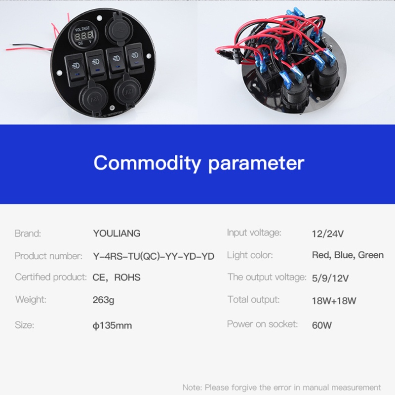 Ổ Cắm Sạc 4 Vị Trí On / off Kèm Công Tắc Vôn Kế USB Chuyên Dụng Cho Xe Tải / Tàu Thuyền RV