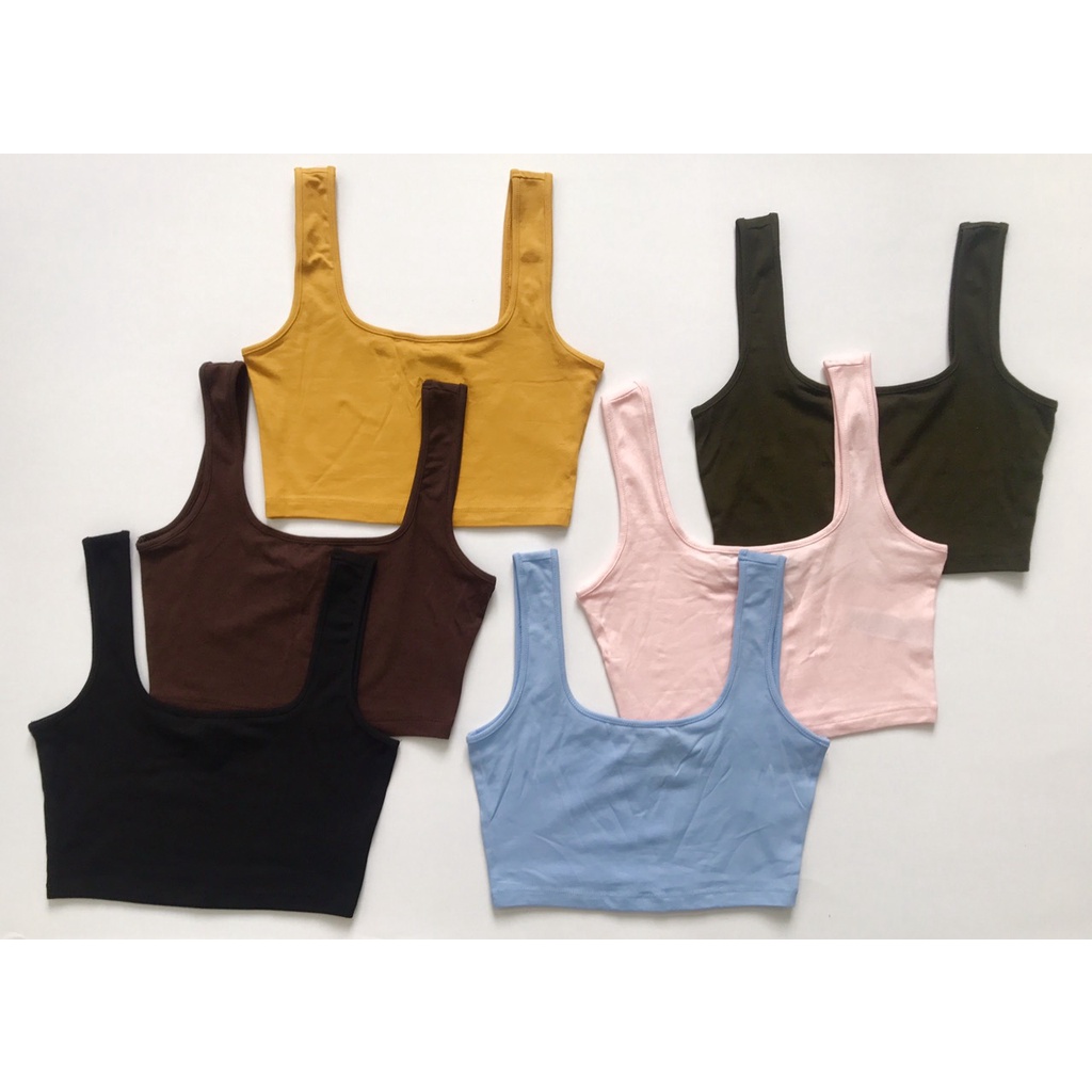 Áo crop top cổ Vuong , 6 màu , form ôm , thun cotton 4 chieu