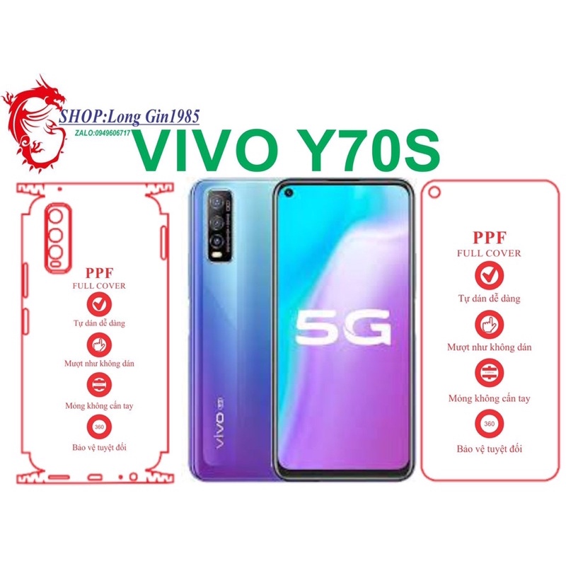 Vivo Y70S miếng dán trong Ppf mặt sau và mặt trước chống va đập chống trầy xước