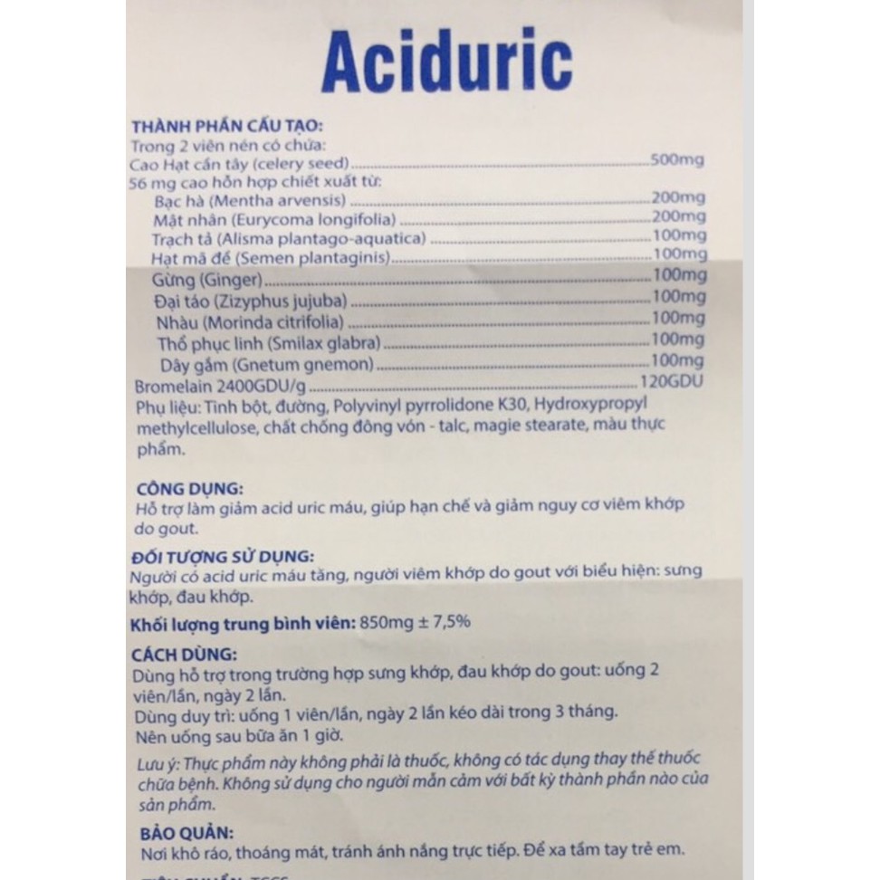 Acid Uric  - Giúp Hỗ trợ làm giảm acid Uric máu, ngăn ngừa và hỗ trợ điều trị bệnh Gout