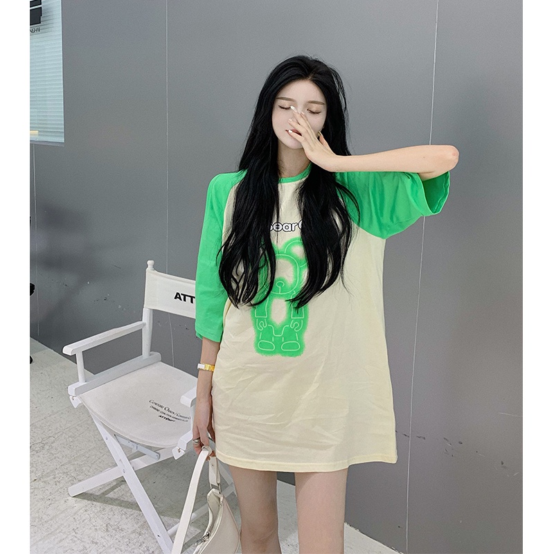 Áo Thun Tay Ngắn Họa Tiết Graffiti Màu Sắc Tương Phản Thời Trang Mùa Hè Cho Nữ