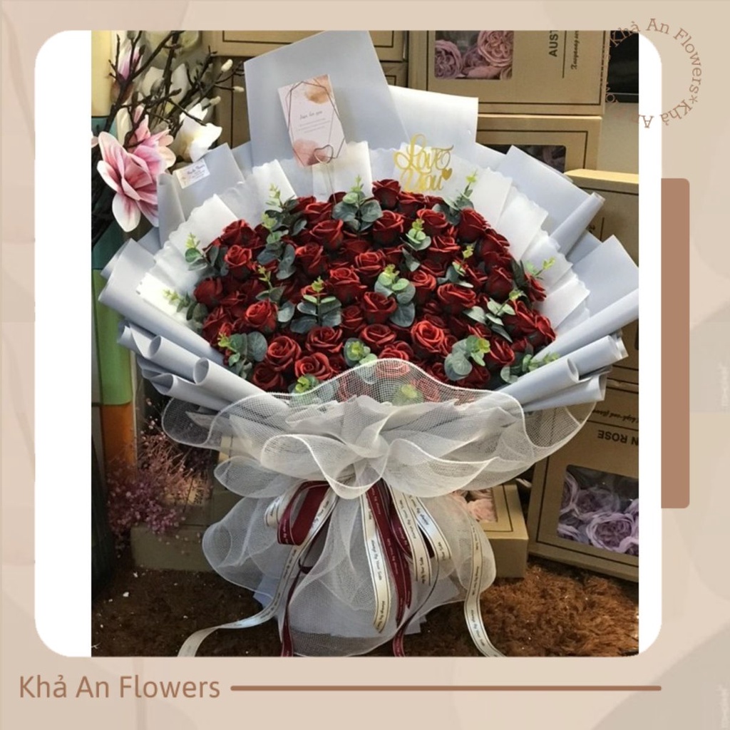 [Hoa sinh nhật - Nowship] Bó hoa sáp 100bông siêu to khổng lồ. Được chọn màu hoa. Hình ảnh Độc quyền nhà Khả An!