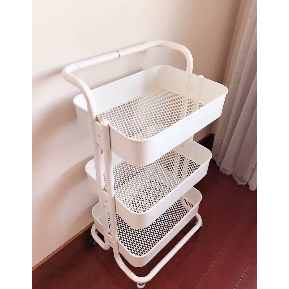 Kệ Sắt 3 Tầng CAO CẤP Đa Năng Có Quai Cầm Di Động Thiết Kế Bánh Xe Siêu Thông Minh Tiện Lợi