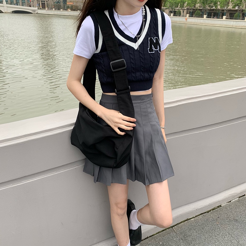 Áo kiểu ZHELIHANGFEI vải dệt kim không tay hở eo quyến rũ trẻ trung phong cách Mỹ