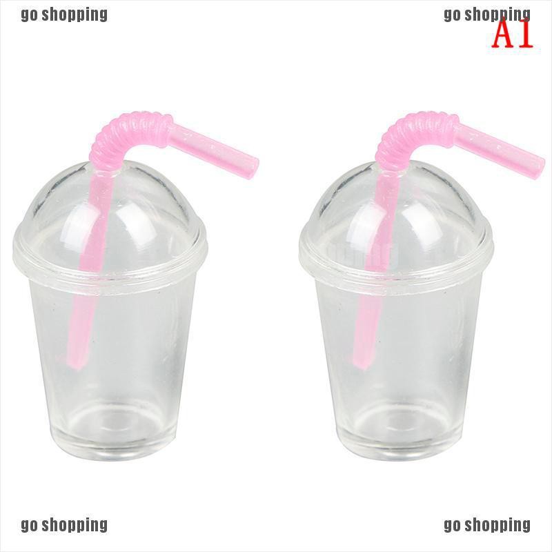 {go shopping}2Pcs 1:12 Dollhouse mini milk tea cup with straw simulation drink model toys