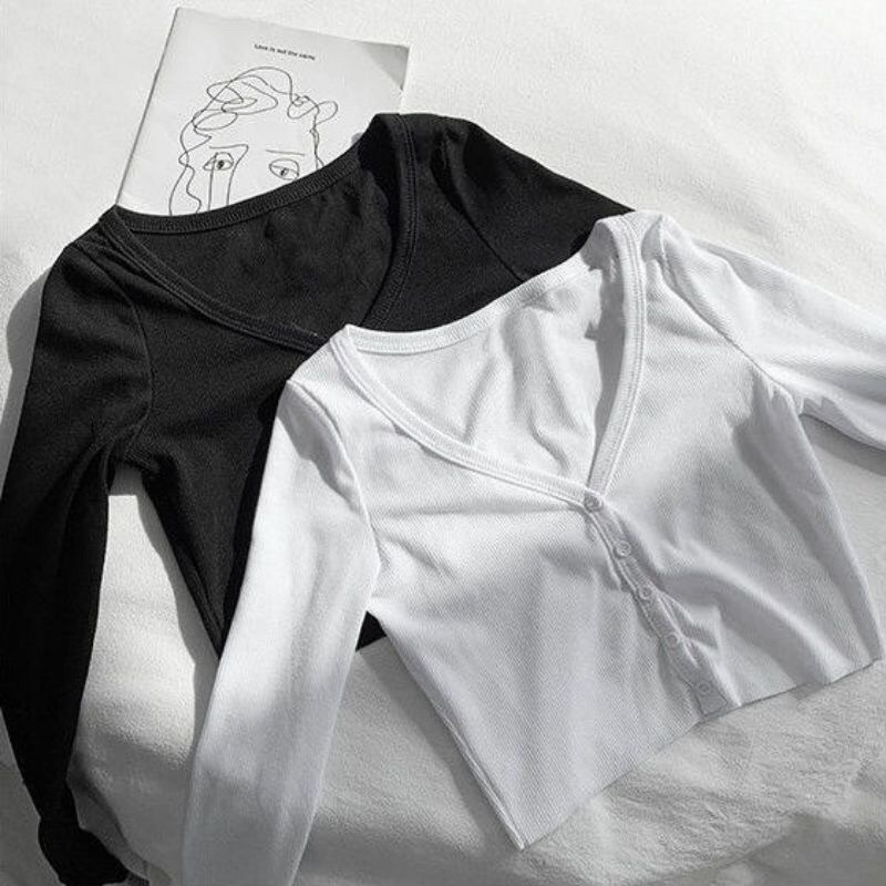 Áo Croptop Xẻ Tay Dài Thun Gân Co Giãn A2-XTD