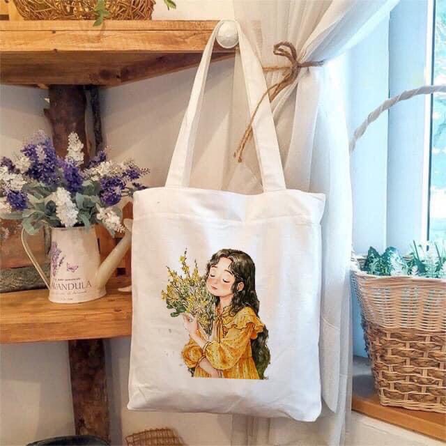 Túi Tote Túi Vải Canvas In Hình Hoa Hướng Dương Đi Chơi Đi Học Phong Cách Ulzzang Hàn Quốc MT0036