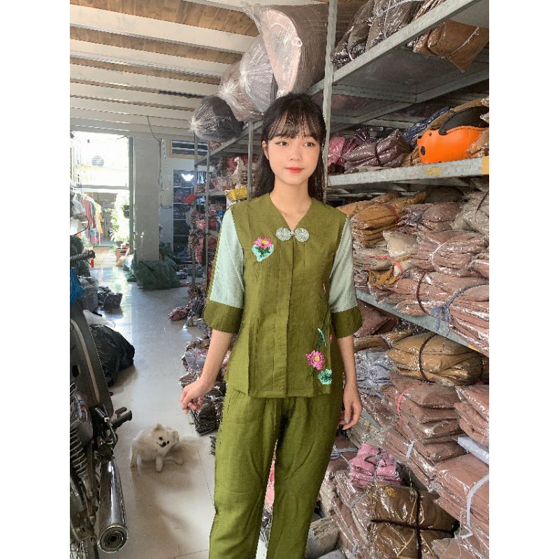 đồ bộ đi chùa #tim một nút vải linen cao cấp