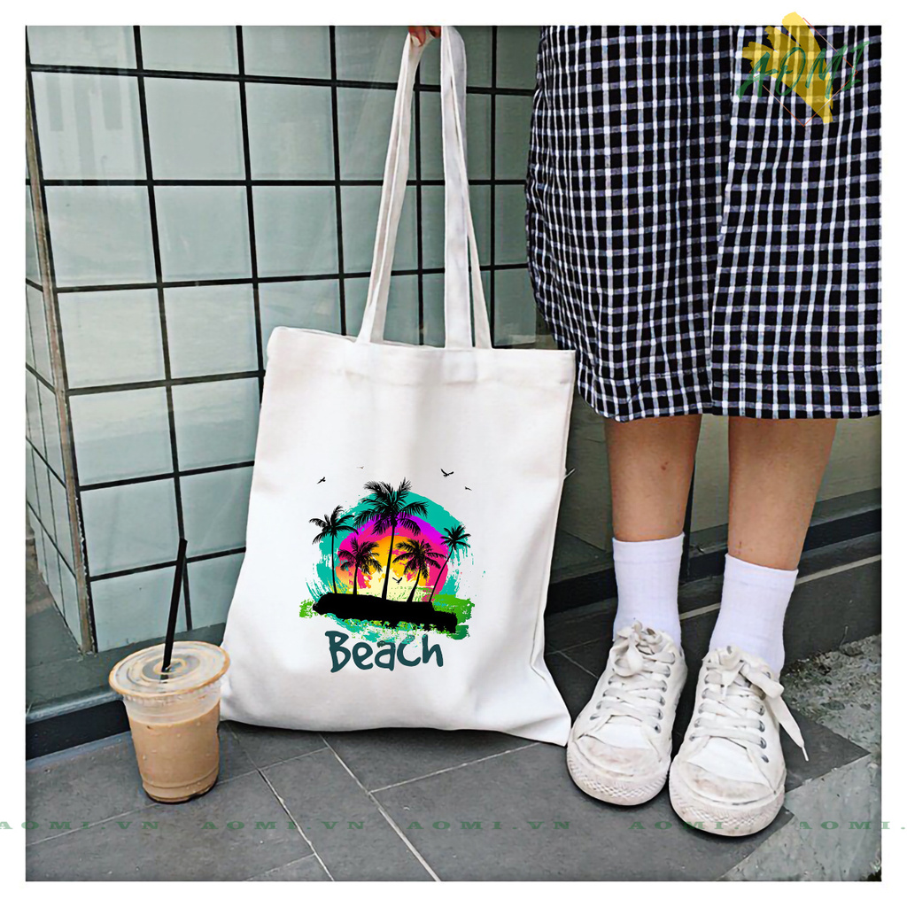 TÚI VẢI ĐEO VAI TOTE CANVAS BAG CÓ KHÓA KÉO SIZE LỚN 33x38cm BEACH TCUTE XINH ĐẸP TIỆN ÍCH DẠO PHỐ DU LỊCH