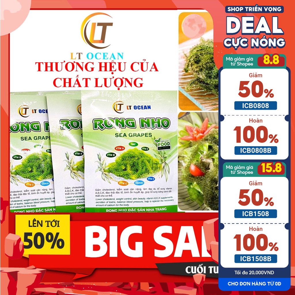 Rong nho tách nước, rong nho, gói rong nở ra 30g ăn ngon giòn hàng chuẩn loại 1 xuất khẩu