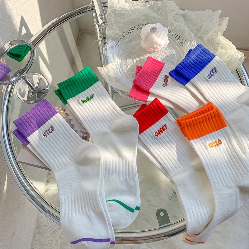 Vớ Cotton Cổ Vừa Thêu Họa Tiết Dễ Thương Phong Cách Nhật Bản Thời Trang Cho Nữ