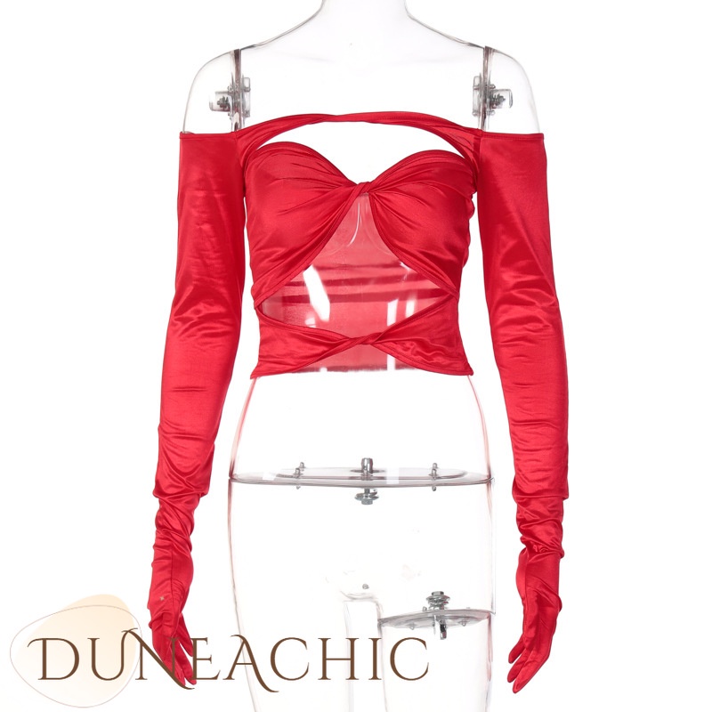 DUNEA Áo dài tay cổ tròn cắt xẻ gợi cảm thời trang dành cho nữ