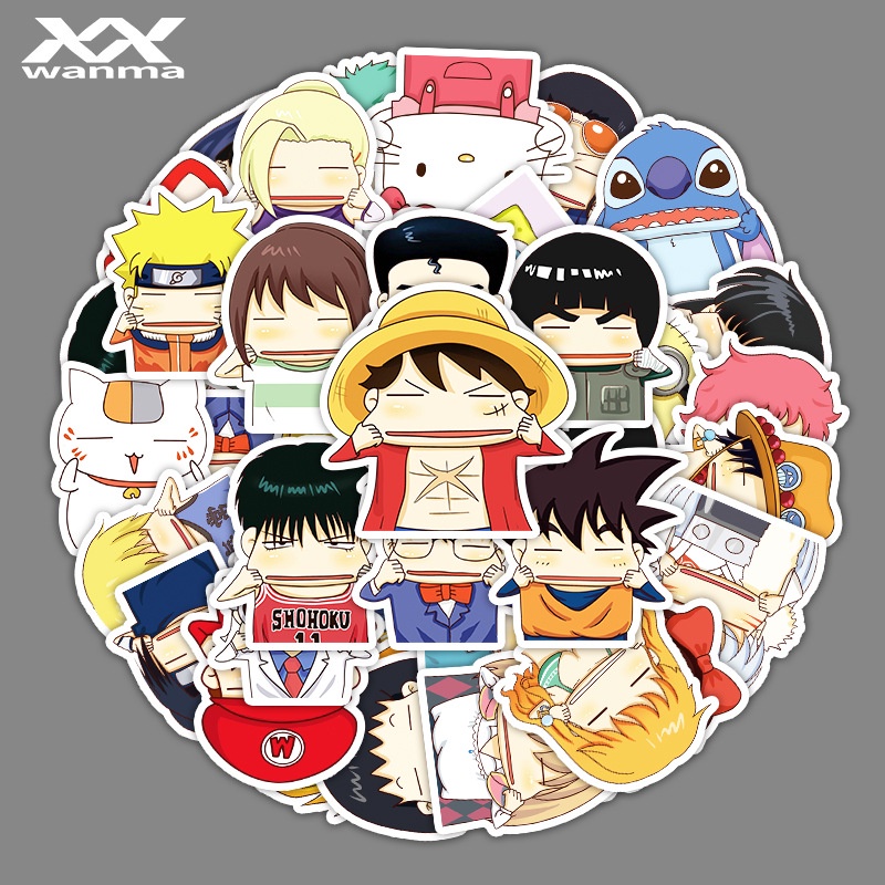 Combo 30 Sticker Chống Nước Decal Dán Điện Thoại Laptop Mũ Bảo Hiểm Vali Guitar Bình Nước Sổ Tay [Khuôn Mặt Hoạt Hình]