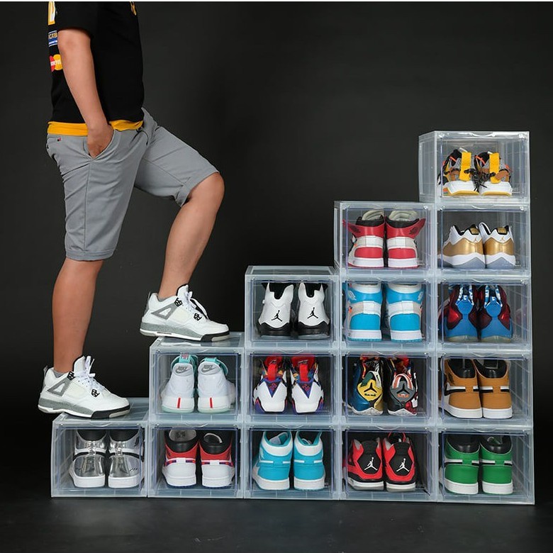 Combo 5 Hộp Đựng Giày Xịn Nhựa Cứng Trong Suốt, Hộp Đựng Sneaker Nguyên Khối Nắp Nam Châm Thông Minh