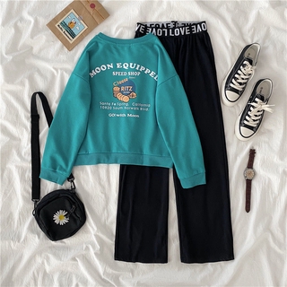 Set Áo Nỉ Dài Tay Cổ Tròn + Quần Dài Thời Trang Cho Bé Gái