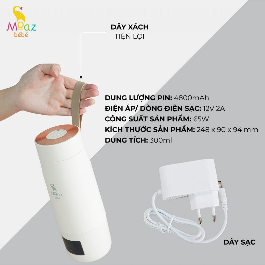 Bình đun nước pha sữa di động Moaz Bebe MB058 cho bé, ấm đun nước mini siêu tốc giữ nhiệt