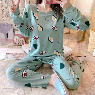 Bộ Đồ Ngủ Mặc Nhà Tay Dài In Hình Quả Bơ Dễ Thương Cho Nữ