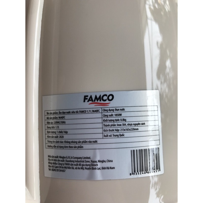 ẤM ĐUN NƯỚC SIÊU TỐC FAMCO 9640FC 1.7L CAO CẤP - SP THUỘC TẬP ĐOÀN ELMICH