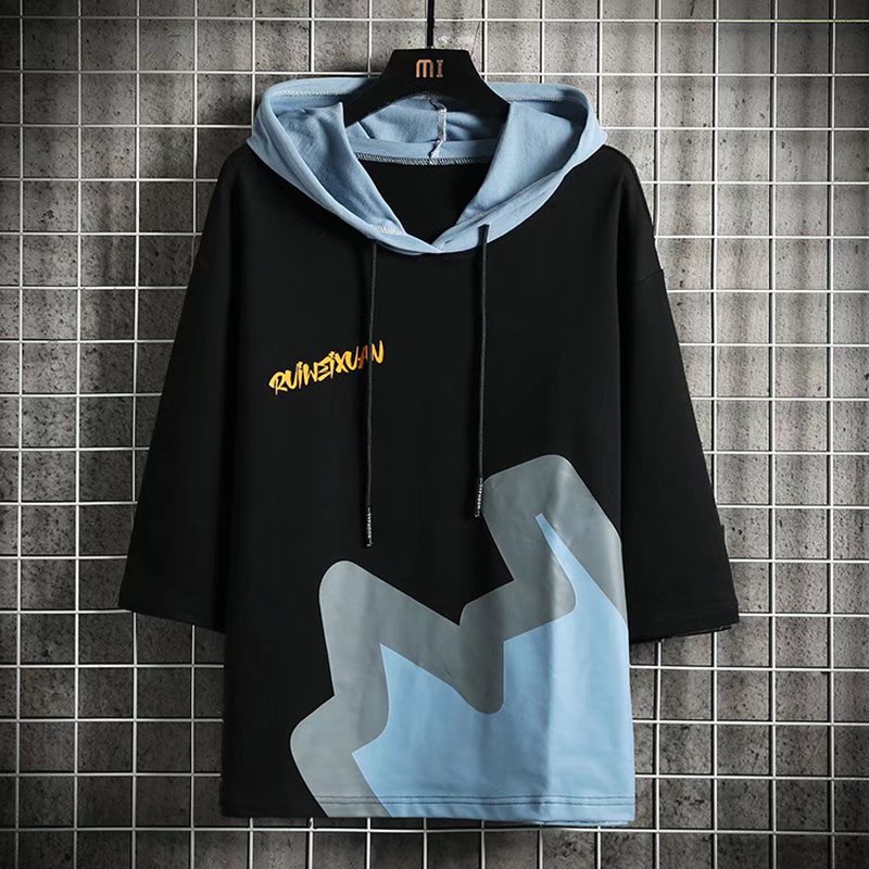 Áo Hoodie Tay Ngắn Dáng Rộng In Chữ Phong Cách Hip Hop Đường Phố Hàn Quốc Thời Trang Cho Nam Cỡ M-3XL