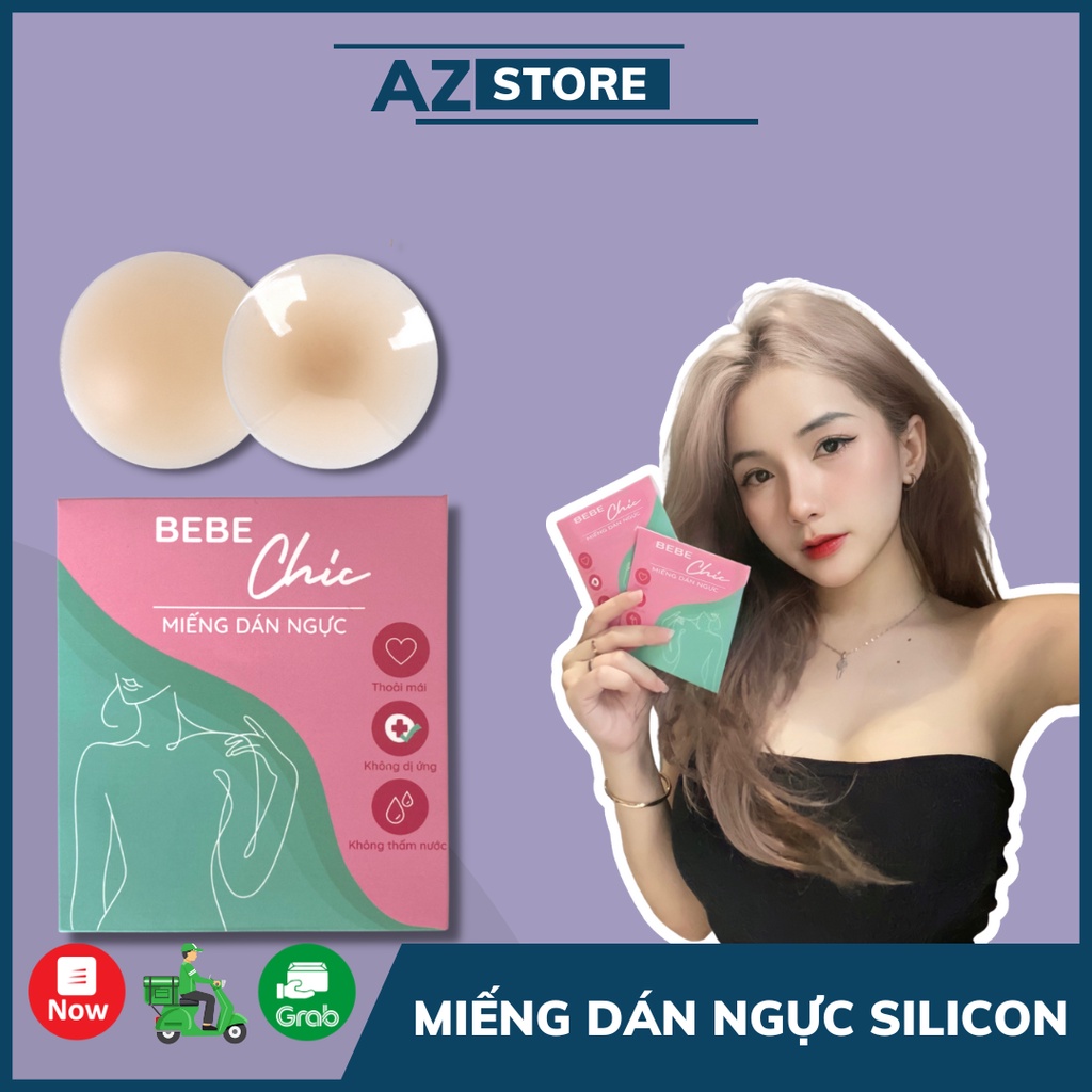 2 Miếng ngực silicon dùng nhiều lần nhiệt tự thân không keo, dán ti siêu dính bảo vệ nhũ hoa - AZ Store