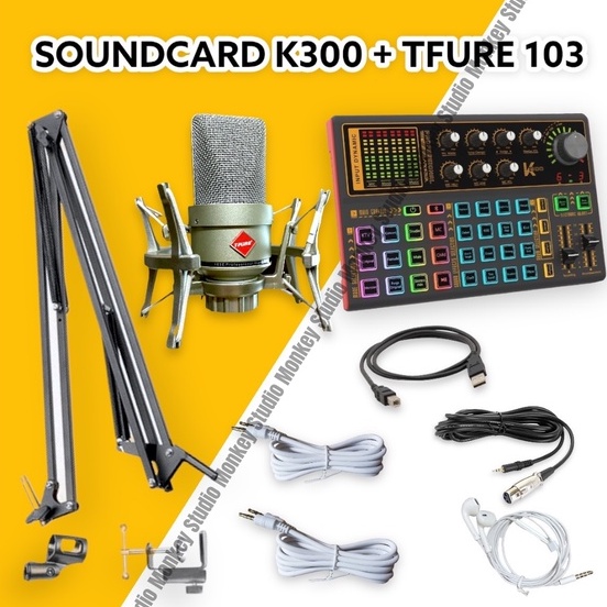 Mic Livestream | Micro thu âm Sound Card K300 &amp; Mic YFURE E103 Hát Livestream Điện Thoại Chuyên Nghiệp, Monkey Studio