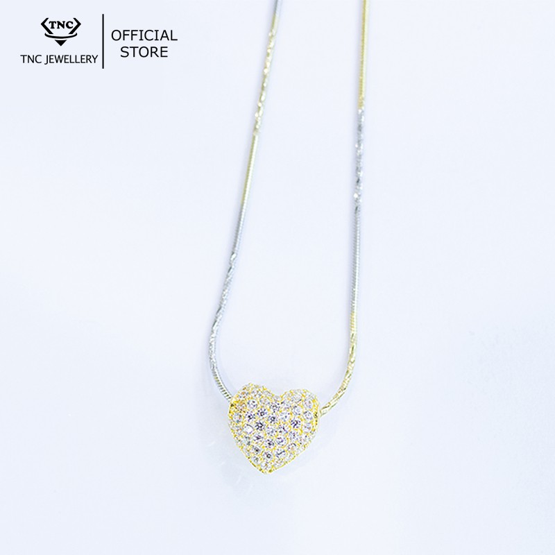 Dây chuyền bạc xi vàng đẹp sang trọng cho nữ trai tim - Trang sức TNC Jewellery