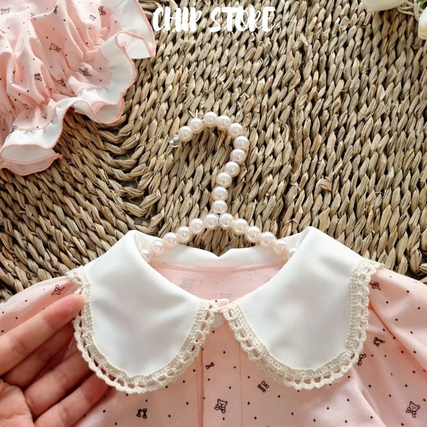 Bodysuit bé gái dài tay thun cotton cao cấp mềm mại in họa tiết đáng yêu, tặng nón + vớ giữ ấm CHIP STORE