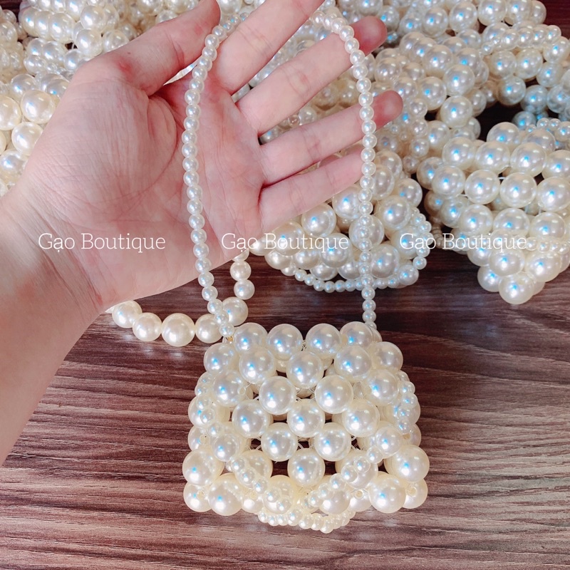 Túi xách mini đính ngọc trai nhựa cho bé gái
