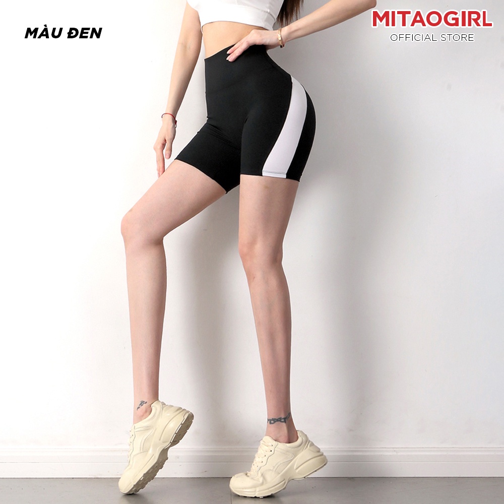 Quần tập gym yoga nữ MITAOGIRL dáng đùi short ngố biber cạp cao thể thao chất thun poly nâng mông