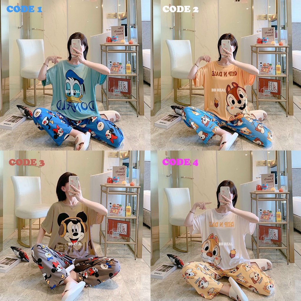 Đồ Bộ Mặc Nhà Nữ, Bộ Đồ Ngủ Chất Vải Thun Lạnh,  Hoạt Hình Dễ Thương, Freesize Từ 45-60Kg - BB REAL