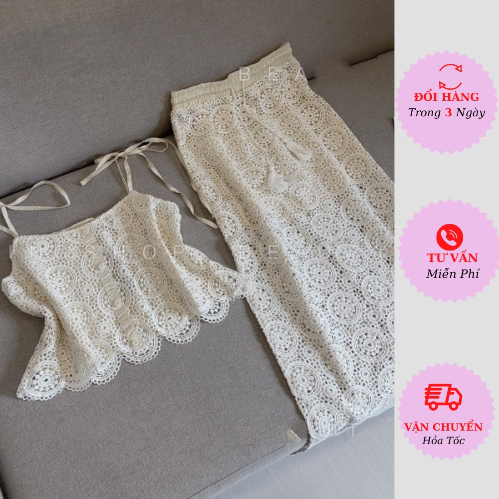 Bộ váy 2 dây ren đi biển dự tiệc cưới ôm body tiểu thư bánh bèo màu trắng