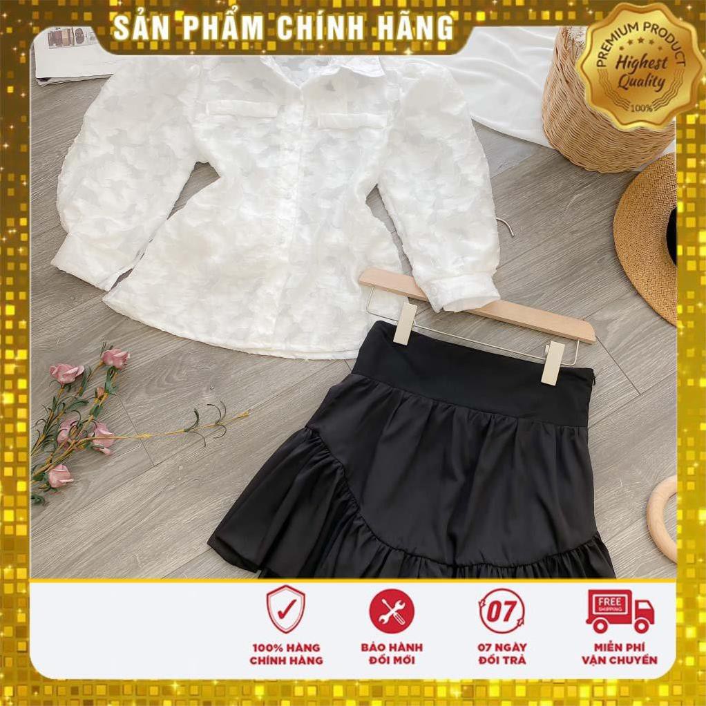 [FLASH_SALE] SET SƠ MI REN NƠ LƯNG + CHÂN VÁY ĐEN - CHẤT LIỆU REN VÂN NỔI CAO CẤP - [HÀNG THIẾT KẾ]