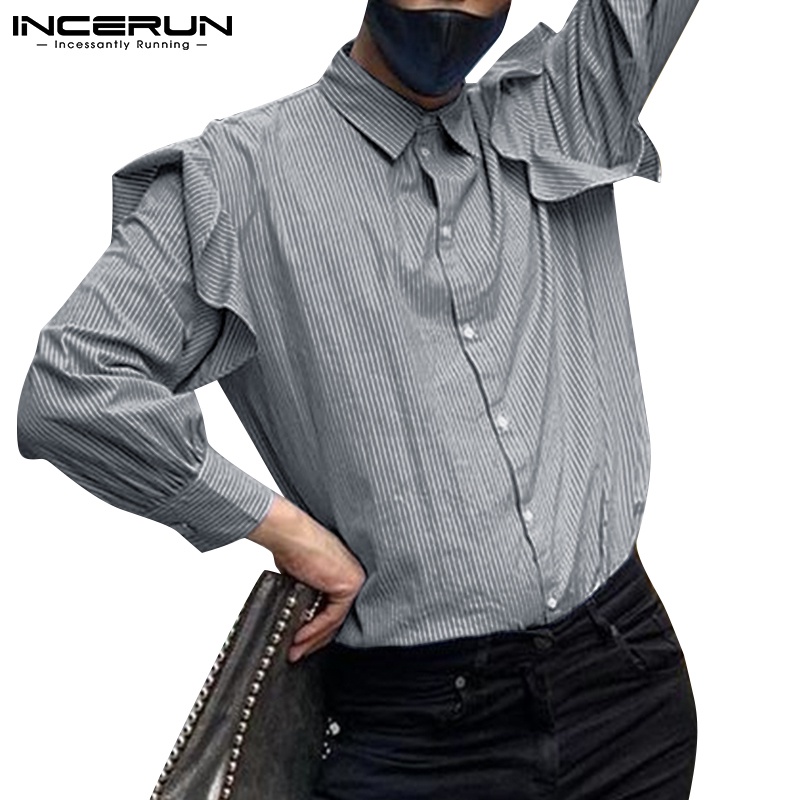 Áo sơ mi Incerun tay dài họa tiết kẻ sọc thờI trang cá tính dành cho nam