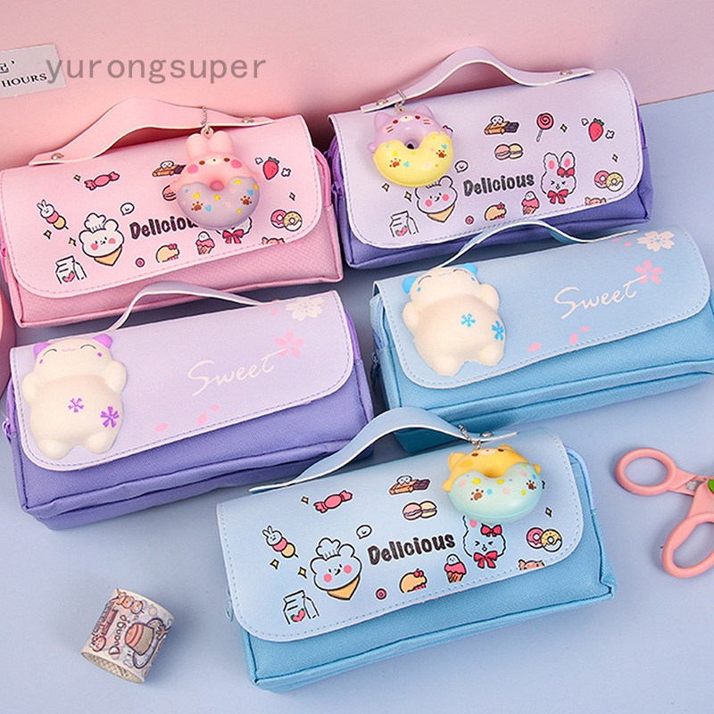 Túi Đựng Bút Canvas Hàn Quốc Sức Chứa Lớn Dễ Thương Có Đồ Chơi Squishy Cho Bé