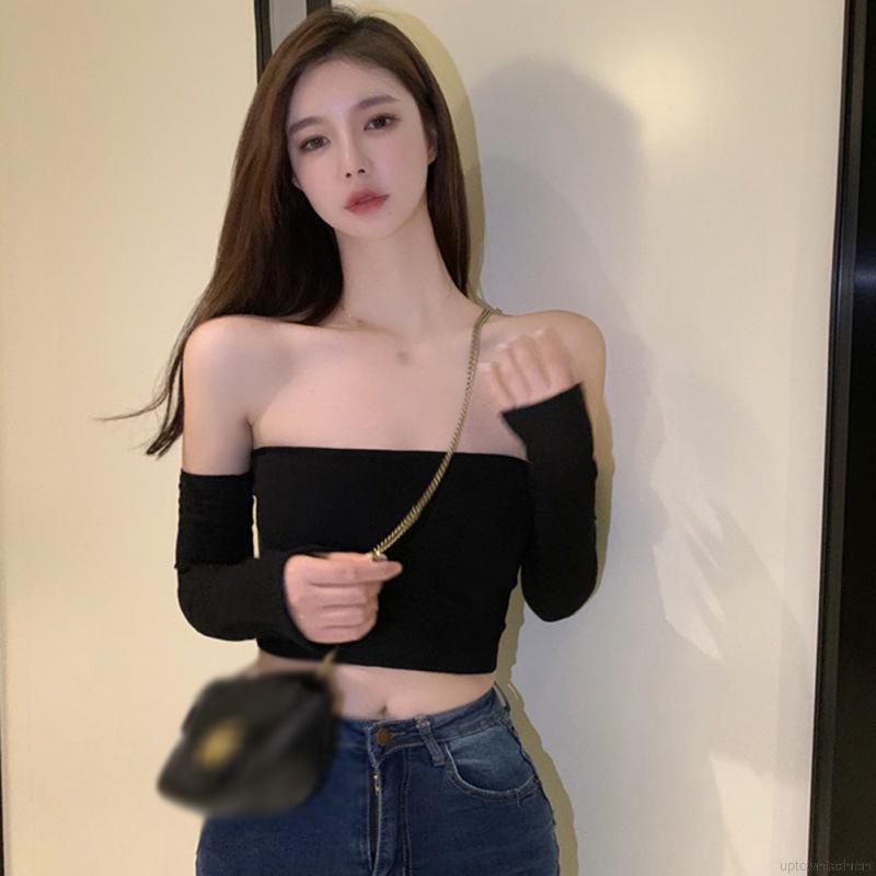 Áo croptop không tay màu trơn có gân gợi cảm cho nữ